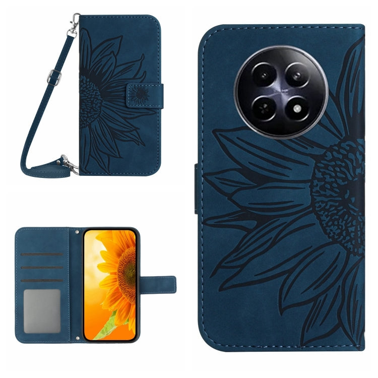 Skin Feel Sun Flower Embossed Flip Leather Phone Case with Lanyard, For Realme 12 5G Global, For Realme 12+ Global