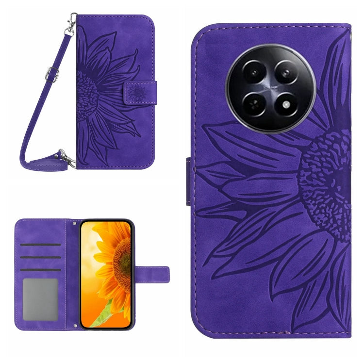 Skin Feel Sun Flower Embossed Flip Leather Phone Case with Lanyard, For Realme 12 5G Global, For Realme 12+ Global