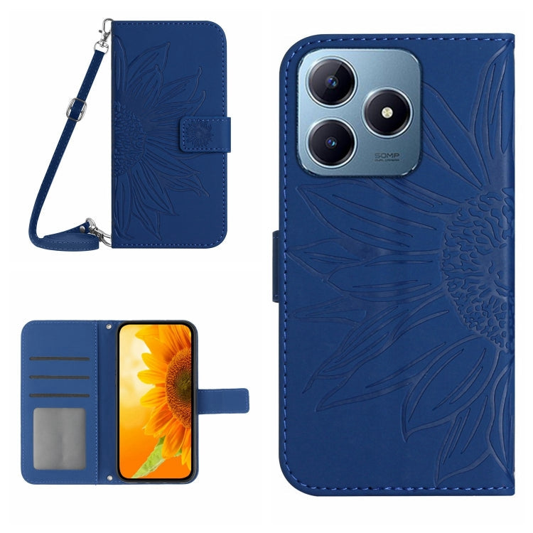 Skin Feel Sun Flower Embossed Flip Leather Phone Case with Lanyard, For Realme C63 5G, For Realme C63 4G Global/ C61
