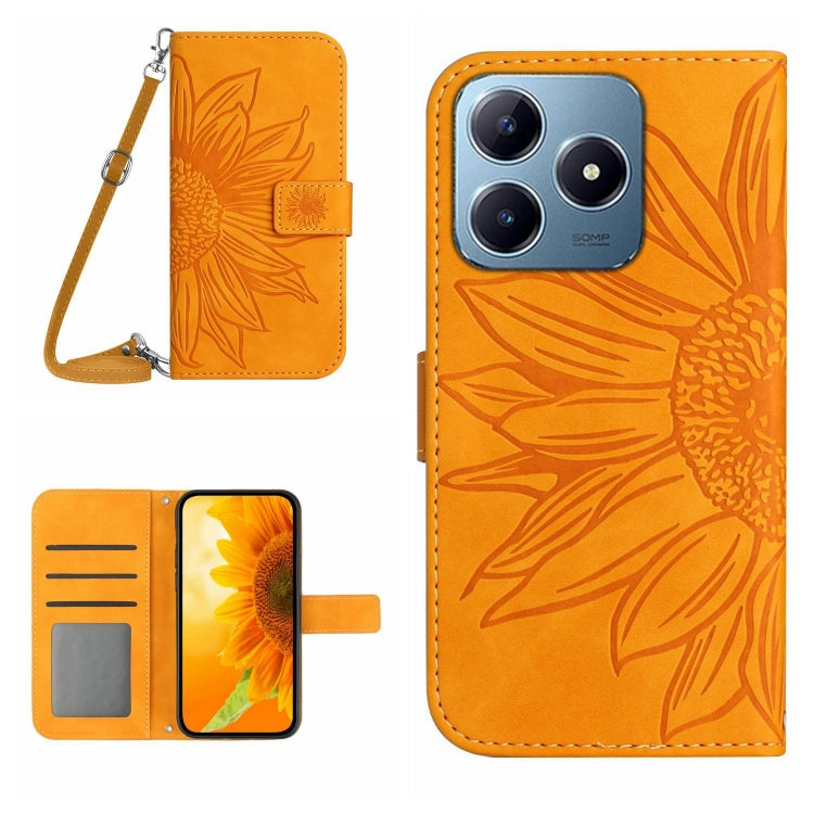 Skin Feel Sun Flower Embossed Flip Leather Phone Case with Lanyard, For Realme C63 5G, For Realme C63 4G Global/ C61