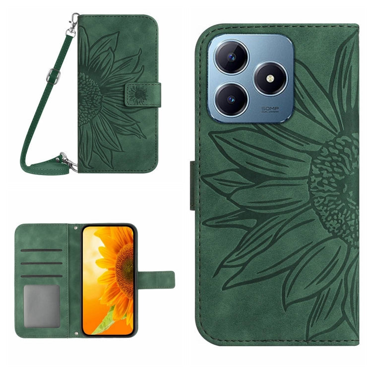 Skin Feel Sun Flower Embossed Flip Leather Phone Case with Lanyard, For Realme C63 5G, For Realme C63 4G Global/ C61