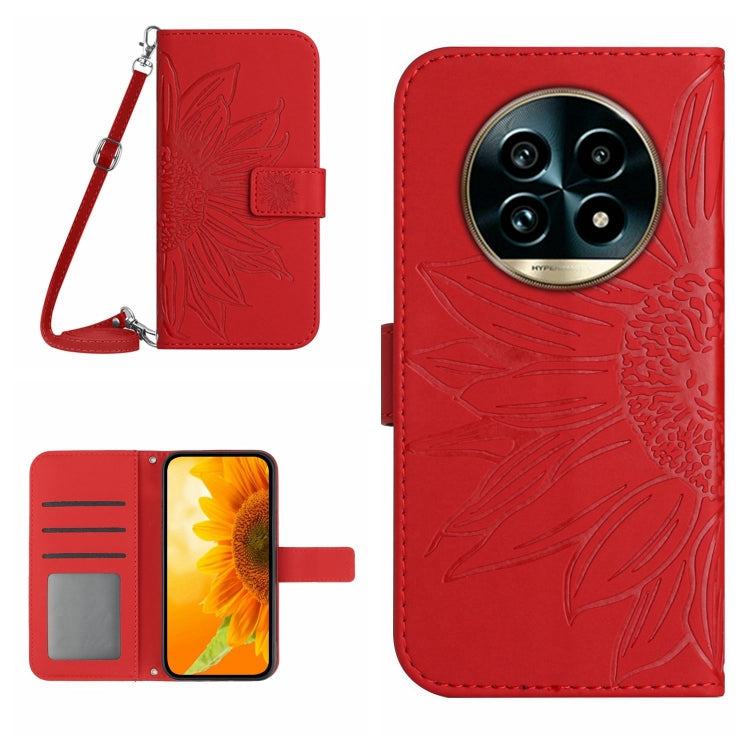 Skin Feel Sun Flower Embossed Flip Leather Phone Case with Lanyard, For Realme 13+ 5G Global, For Realme 13 Pro 5G / 13 Pro+ 5G