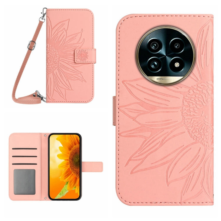 Skin Feel Sun Flower Embossed Flip Leather Phone Case with Lanyard, For Realme 13+ 5G Global, For Realme 13 Pro 5G / 13 Pro+ 5G