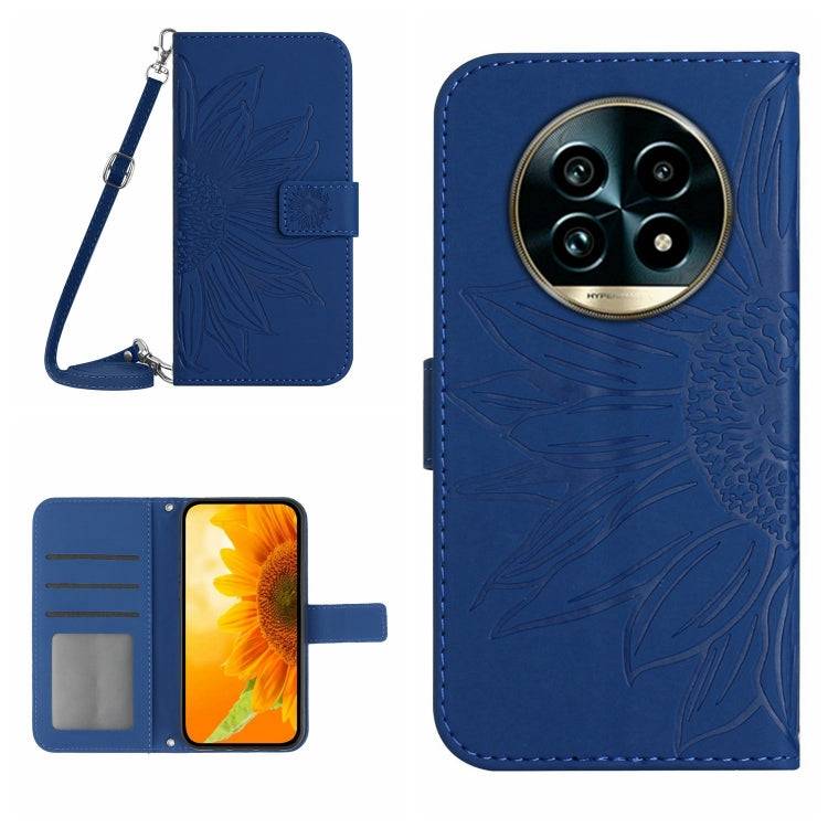 Skin Feel Sun Flower Embossed Flip Leather Phone Case with Lanyard, For Realme 13+ 5G Global, For Realme 13 Pro 5G / 13 Pro+ 5G