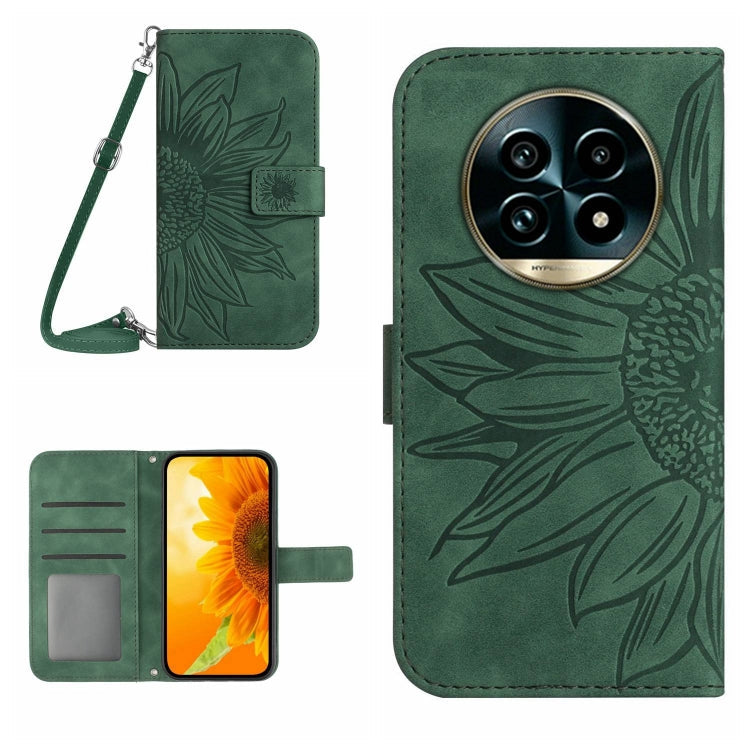 Skin Feel Sun Flower Embossed Flip Leather Phone Case with Lanyard, For Realme 13+ 5G Global, For Realme 13 Pro 5G / 13 Pro+ 5G