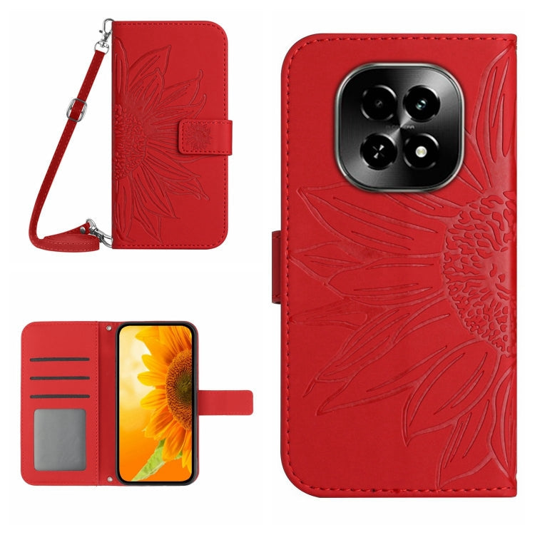 Skin Feel Sun Flower Embossed Flip Leather Phone Case with Lanyard, For Realme C63 5G, For Realme C63 4G Global/ C61