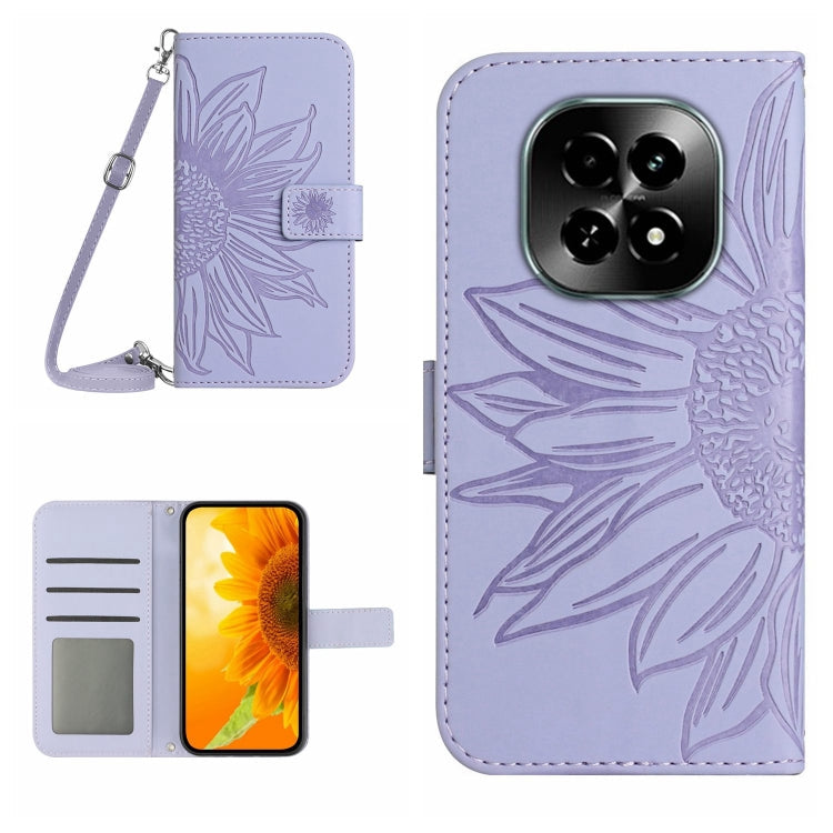 Skin Feel Sun Flower Embossed Flip Leather Phone Case with Lanyard, For Realme C63 5G, For Realme C63 4G Global/ C61