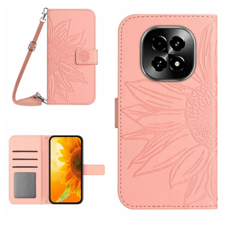 Skin Feel Sun Flower Embossed Flip Leather Phone Case with Lanyard, For Realme C63 5G, For Realme C63 4G Global/ C61