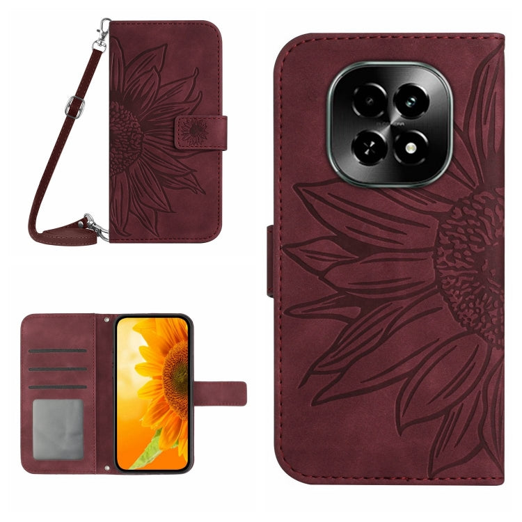 Skin Feel Sun Flower Embossed Flip Leather Phone Case with Lanyard, For Realme C63 5G, For Realme C63 4G Global/ C61