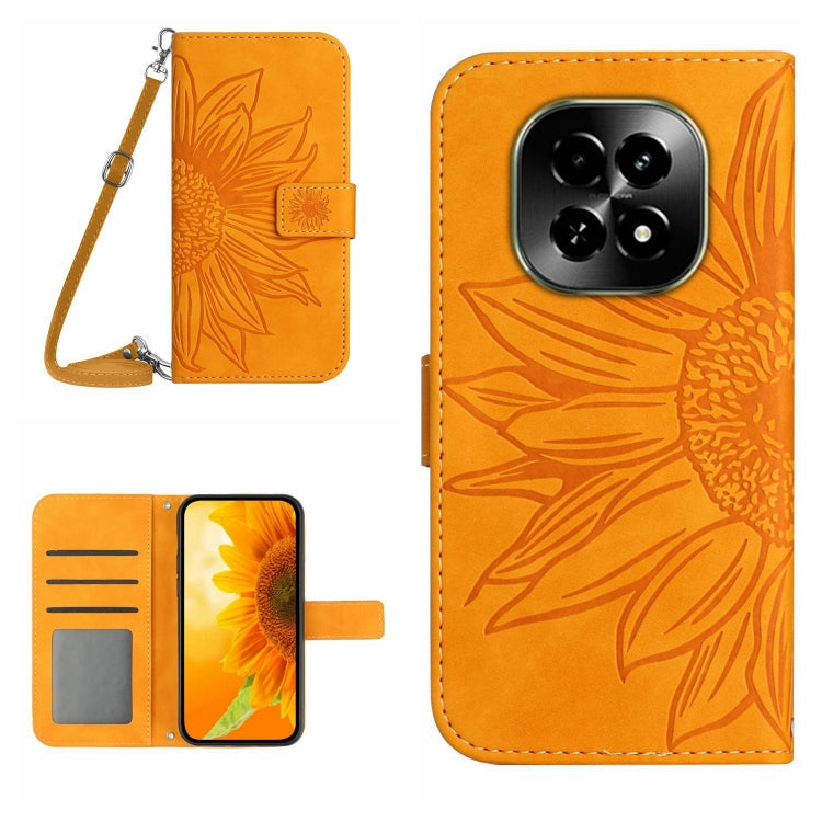 Skin Feel Sun Flower Embossed Flip Leather Phone Case with Lanyard, For Realme C63 5G, For Realme C63 4G Global/ C61