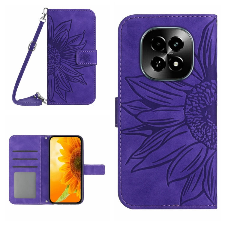Skin Feel Sun Flower Embossed Flip Leather Phone Case with Lanyard, For Realme C63 5G, For Realme C63 4G Global/ C61