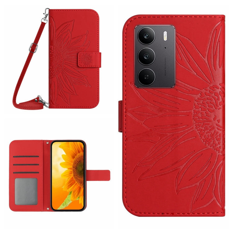 Skin Feel Sun Flower Embossed Flip Leather Phone Case with Lanyard, For Realme 14 Pro+ 5G, For Realme C75 4G