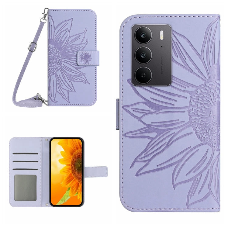 Skin Feel Sun Flower Embossed Flip Leather Phone Case with Lanyard, For Realme 14 Pro+ 5G, For Realme C75 4G