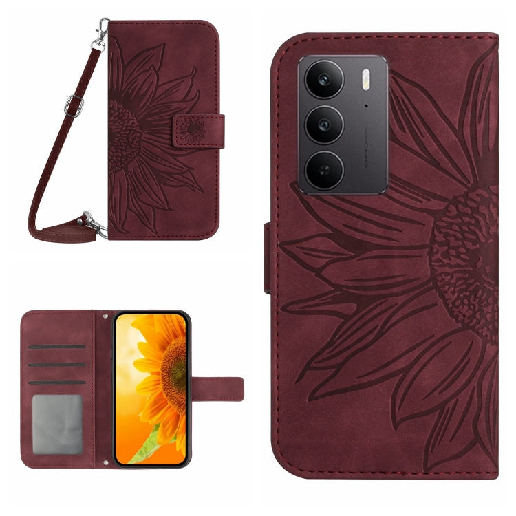 Skin Feel Sun Flower Embossed Flip Leather Phone Case with Lanyard, For Realme 14 Pro+ 5G, For Realme C75 4G