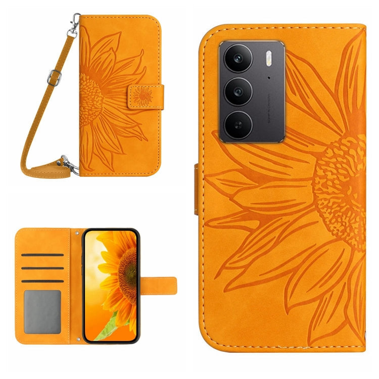 Skin Feel Sun Flower Embossed Flip Leather Phone Case with Lanyard, For Realme 14 Pro+ 5G, For Realme C75 4G