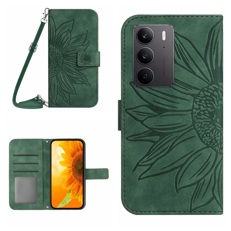 Skin Feel Sun Flower Embossed Flip Leather Phone Case with Lanyard, For Realme 14 Pro+ 5G, For Realme C75 4G