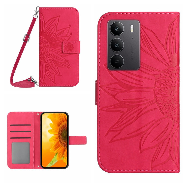 Skin Feel Sun Flower Embossed Flip Leather Phone Case with Lanyard, For Realme 14 Pro+ 5G, For Realme C75 4G