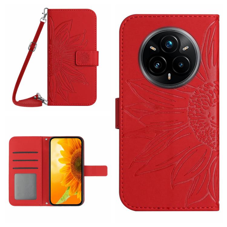 Skin Feel Sun Flower Embossed Flip Leather Phone Case with Lanyard, For Realme 14 Pro+ 5G, For Realme C75 4G