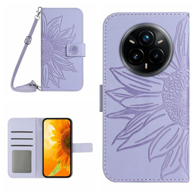 Skin Feel Sun Flower Embossed Flip Leather Phone Case with Lanyard, For Realme 14 Pro+ 5G, For Realme C75 4G