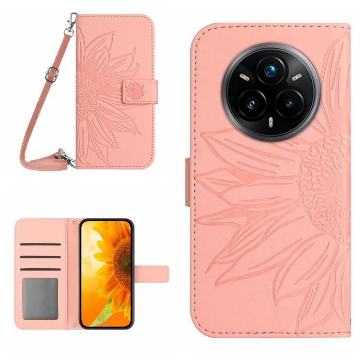 Skin Feel Sun Flower Embossed Flip Leather Phone Case with Lanyard, For Realme 14 Pro+ 5G, For Realme C75 4G