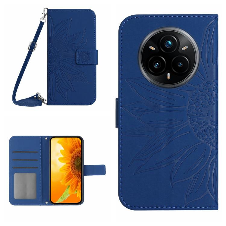 Skin Feel Sun Flower Embossed Flip Leather Phone Case with Lanyard, For Realme 14 Pro+ 5G, For Realme C75 4G
