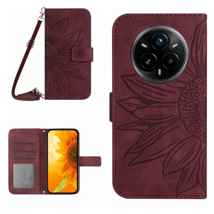 Skin Feel Sun Flower Embossed Flip Leather Phone Case with Lanyard, For Realme 14 Pro+ 5G, For Realme C75 4G