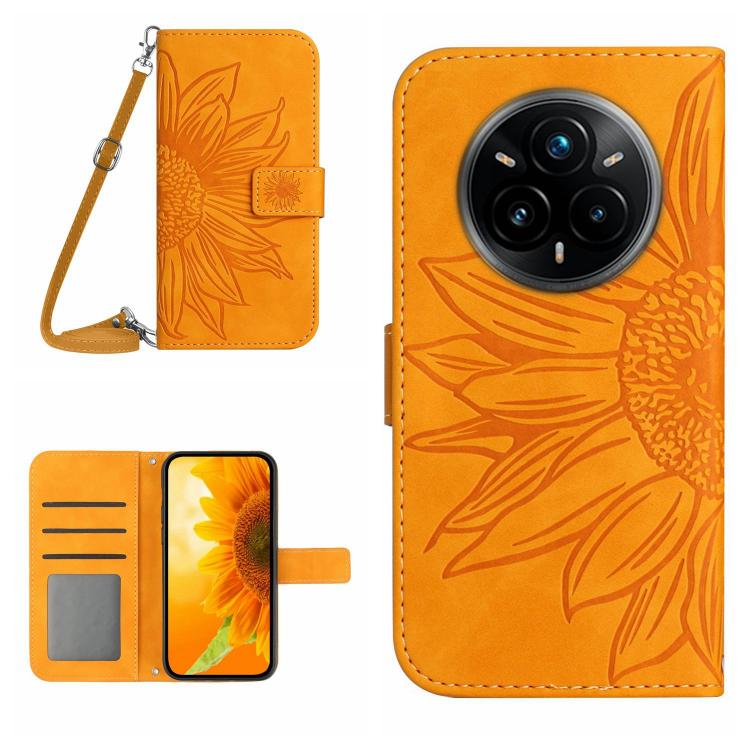 Skin Feel Sun Flower Embossed Flip Leather Phone Case with Lanyard, For Realme 14 Pro+ 5G, For Realme C75 4G