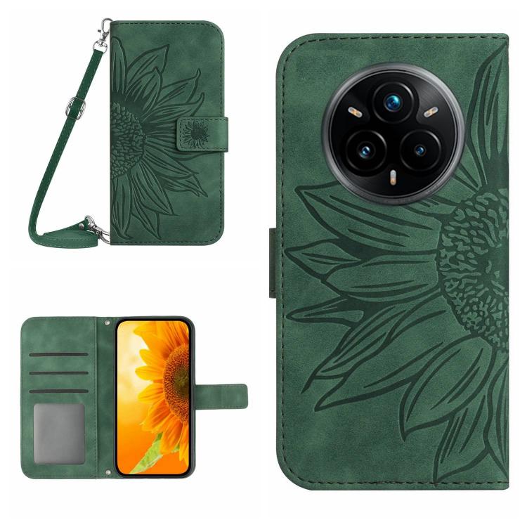 Skin Feel Sun Flower Embossed Flip Leather Phone Case with Lanyard, For Realme 14 Pro+ 5G, For Realme C75 4G