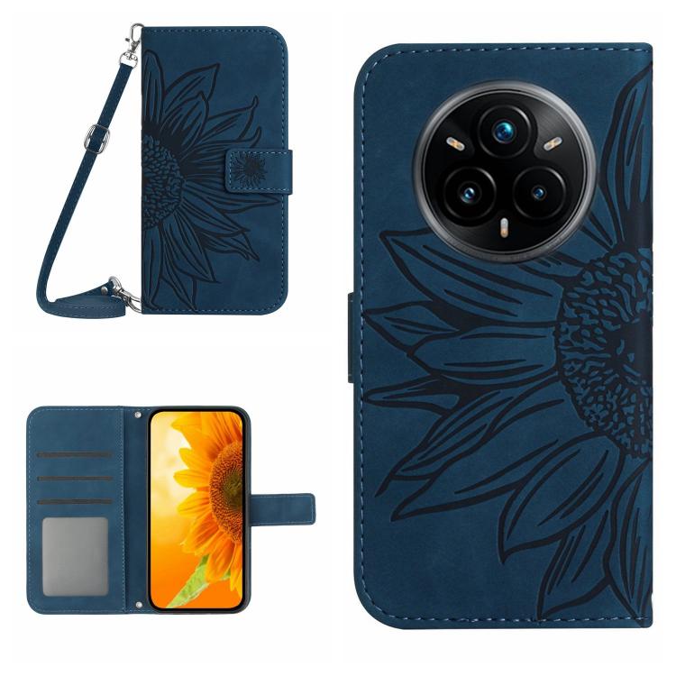 Skin Feel Sun Flower Embossed Flip Leather Phone Case with Lanyard, For Realme 14 Pro+ 5G, For Realme C75 4G