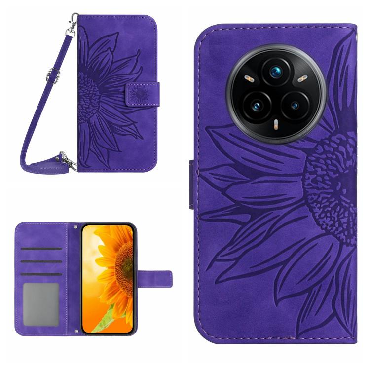 Skin Feel Sun Flower Embossed Flip Leather Phone Case with Lanyard, For Realme 14 Pro+ 5G, For Realme C75 4G