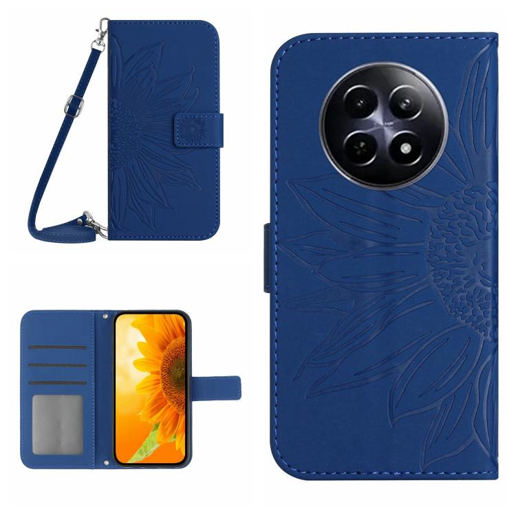 Skin Feel Sun Flower Embossed Flip Leather Phone Case with Lanyard, For Realme 13+ 5G Global, For Realme 13 Pro 5G / 13 Pro+ 5G