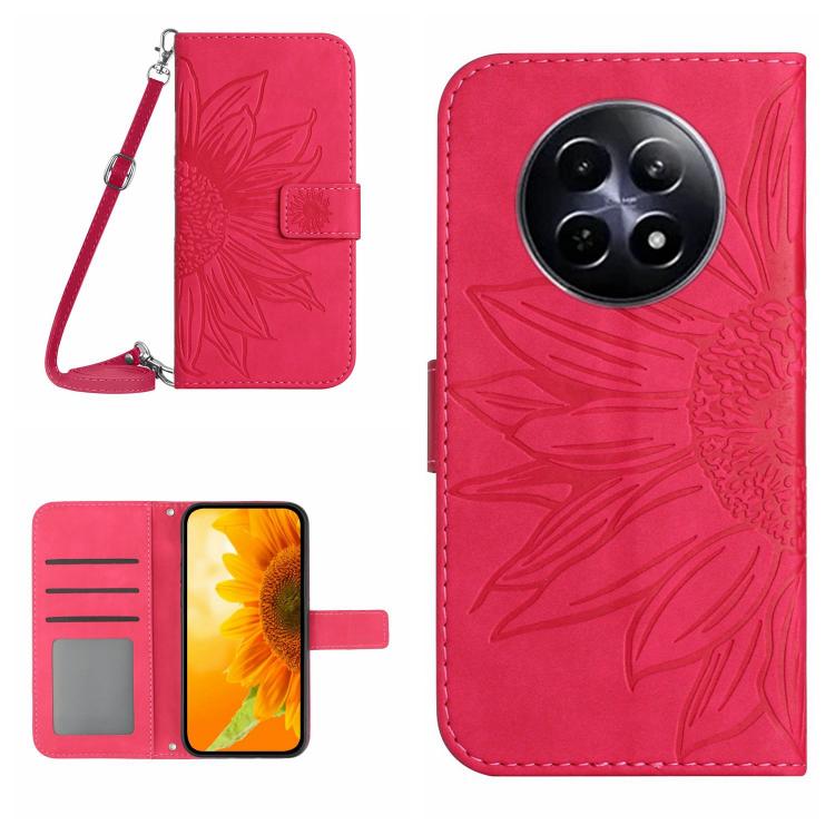 Skin Feel Sun Flower Embossed Flip Leather Phone Case with Lanyard, For Realme 13+ 5G Global, For Realme 13 Pro 5G / 13 Pro+ 5G
