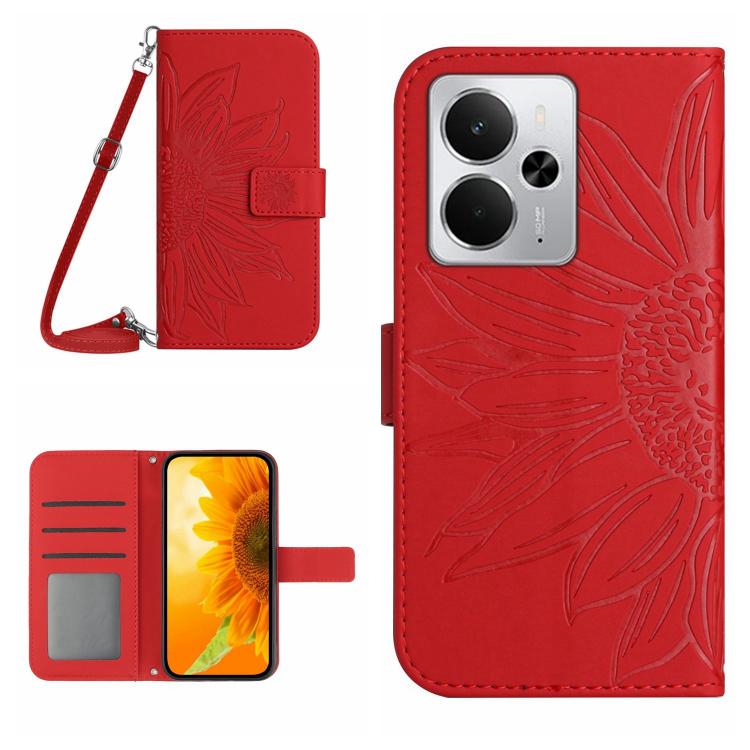 Skin Feel Sun Flower Embossed Flip Leather Phone Case with Lanyard, For Realme 14 5G Global / P3 5G Global, For Realme P3 Pro 5G Global