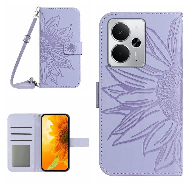 Skin Feel Sun Flower Embossed Flip Leather Phone Case with Lanyard, For Realme 14 5G Global / P3 5G Global, For Realme P3 Pro 5G Global
