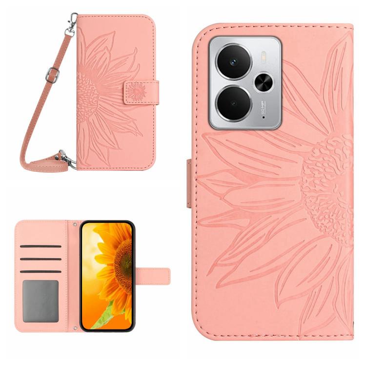 Skin Feel Sun Flower Embossed Flip Leather Phone Case with Lanyard, For Realme 14 5G Global / P3 5G Global, For Realme P3 Pro 5G Global