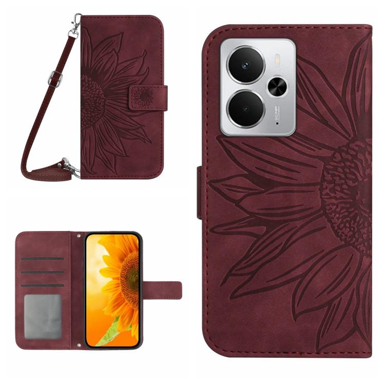 Skin Feel Sun Flower Embossed Flip Leather Phone Case with Lanyard, For Realme 14 5G Global / P3 5G Global, For Realme P3 Pro 5G Global