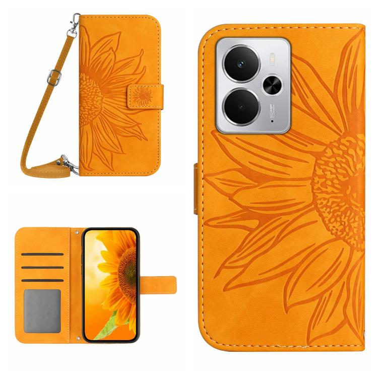 Skin Feel Sun Flower Embossed Flip Leather Phone Case with Lanyard, For Realme 14 5G Global / P3 5G Global, For Realme P3 Pro 5G Global