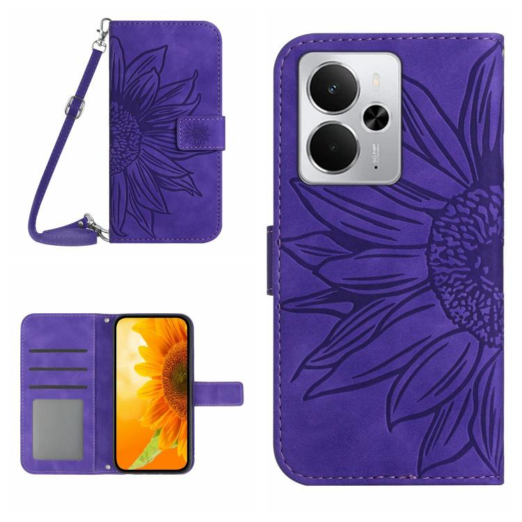 Skin Feel Sun Flower Embossed Flip Leather Phone Case with Lanyard, For Realme 14 5G Global / P3 5G Global, For Realme P3 Pro 5G Global