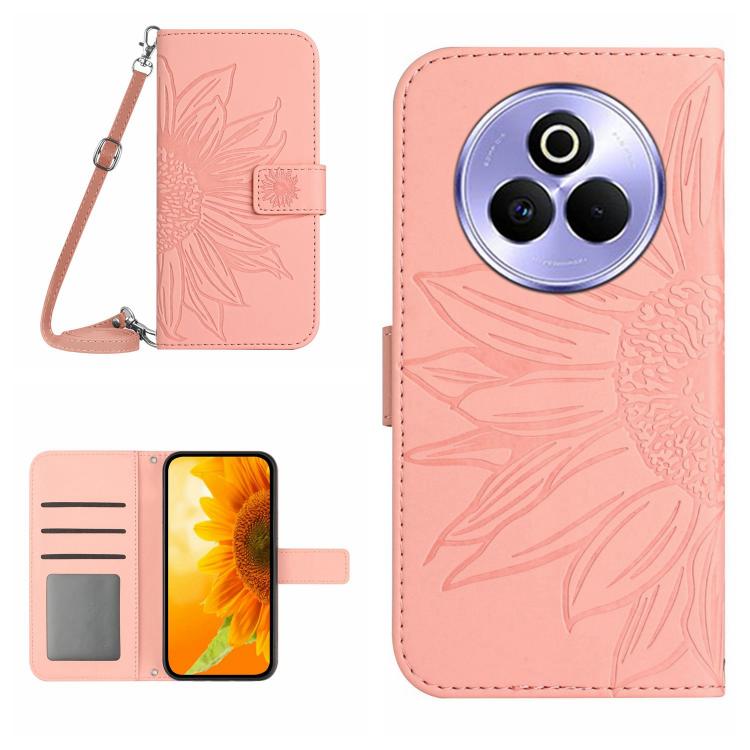 Skin Feel Sun Flower Embossed Flip Leather Phone Case with Lanyard, For Realme 14 5G Global / P3 5G Global, For Realme P3 Pro 5G Global