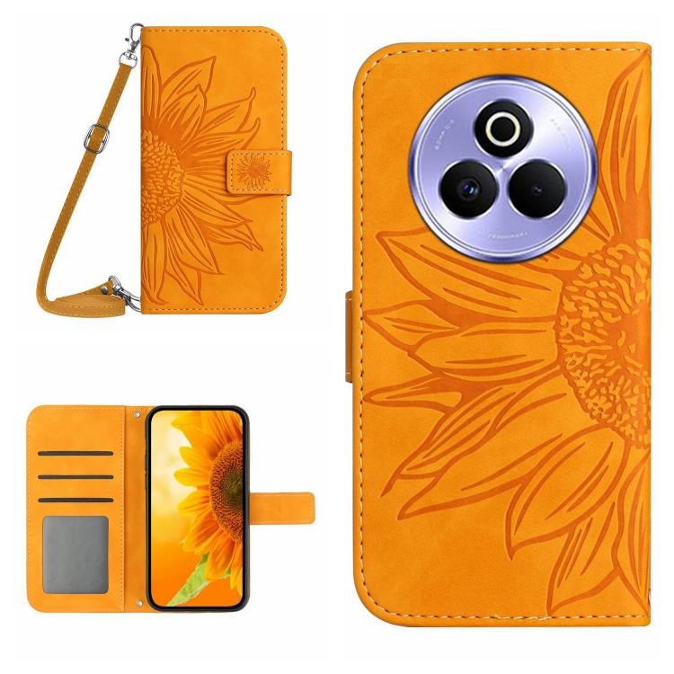 Skin Feel Sun Flower Embossed Flip Leather Phone Case with Lanyard, For Realme 14 5G Global / P3 5G Global, For Realme P3 Pro 5G Global