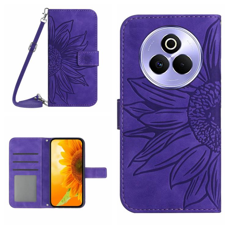 Skin Feel Sun Flower Embossed Flip Leather Phone Case with Lanyard, For Realme 14 5G Global / P3 5G Global, For Realme P3 Pro 5G Global