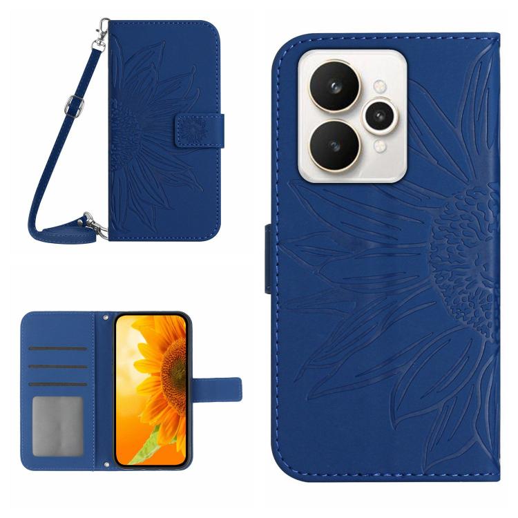 Skin Feel Sun Flower Embossed Flip Leather Phone Case with Lanyard, For Realme 15T 5G, For Realme 15 5G Global / 15 Pro 5G Global