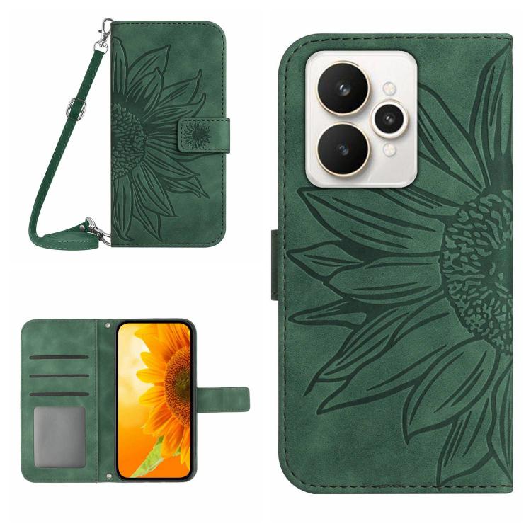 Skin Feel Sun Flower Embossed Flip Leather Phone Case with Lanyard, For Realme 15T 5G, For Realme 15 5G Global / 15 Pro 5G Global