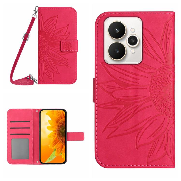 Skin Feel Sun Flower Embossed Flip Leather Phone Case with Lanyard, For Realme 15T 5G, For Realme 15 5G Global / 15 Pro 5G Global