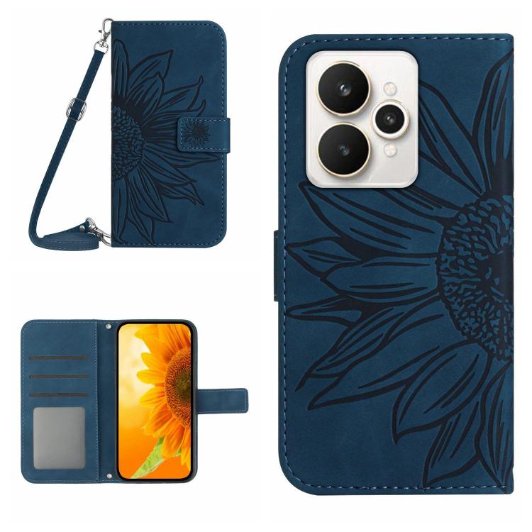 Skin Feel Sun Flower Embossed Flip Leather Phone Case with Lanyard, For Realme 15T 5G, For Realme 15 5G Global / 15 Pro 5G Global