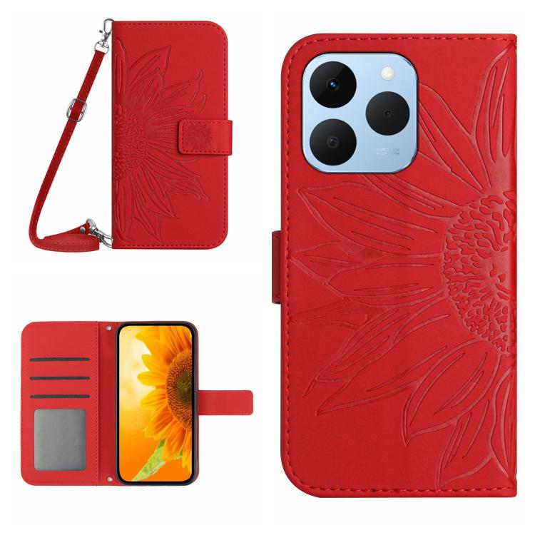 Skin Feel Sun Flower Embossed Flip Leather Phone Case with Lanyard, For Realme 15T 5G, For Realme 15 5G Global / 15 Pro 5G Global
