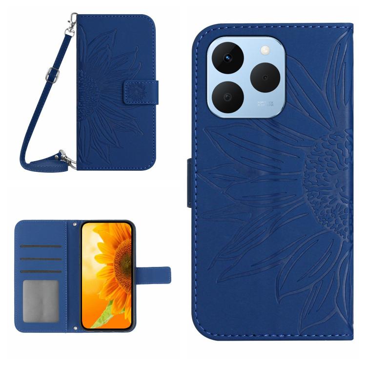 Skin Feel Sun Flower Embossed Flip Leather Phone Case with Lanyard, For Realme 15T 5G, For Realme 15 5G Global / 15 Pro 5G Global