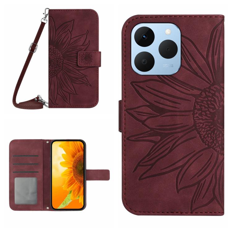 Skin Feel Sun Flower Embossed Flip Leather Phone Case with Lanyard, For Realme 15T 5G, For Realme 15 5G Global / 15 Pro 5G Global