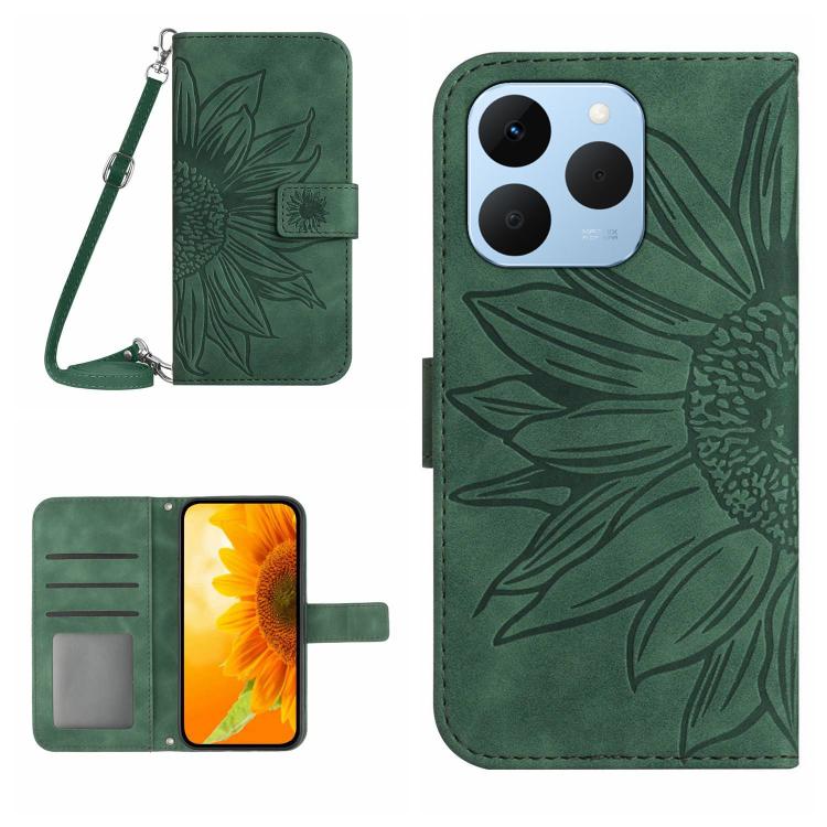 Skin Feel Sun Flower Embossed Flip Leather Phone Case with Lanyard, For Realme 15T 5G, For Realme 15 5G Global / 15 Pro 5G Global