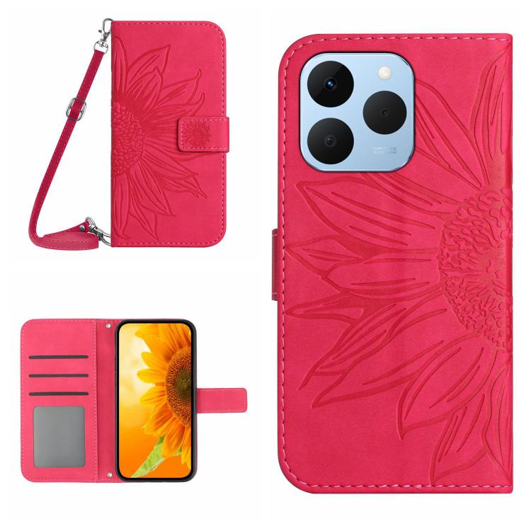 Skin Feel Sun Flower Embossed Flip Leather Phone Case with Lanyard, For Realme 15T 5G, For Realme 15 5G Global / 15 Pro 5G Global